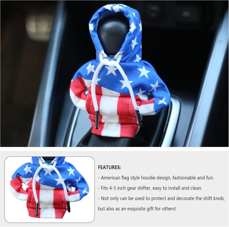 Stacool Car Gear Shift Cover with US Flag Design,Fashionable Gear Shift Hoodie for Shifter Knobs,Universal Car Interior Accessories Funny Car Shift Knob Cover for Cars Trucks SUVs (Colorful/U+D) - Image 3